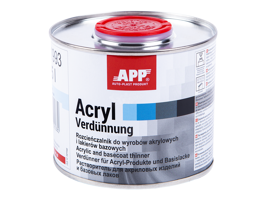 APP Acryl Verdunnung. Rozcieńczalnik do wyrobów akrylowych i lakierów bazowych|Normalny | 0,5 L