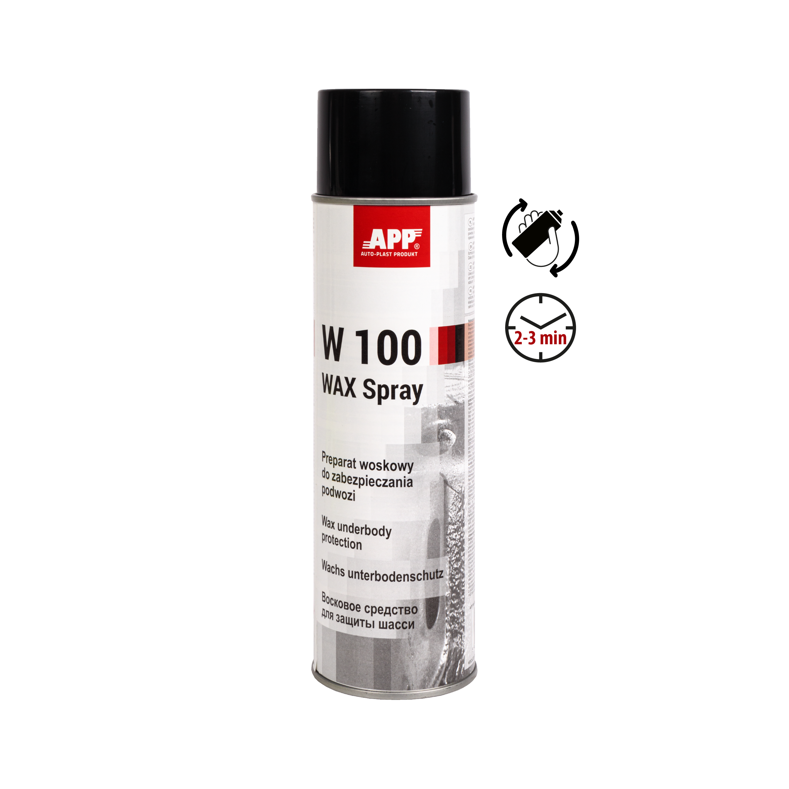 Preparat woskowy w sprayu do zabezpieczania podwozia APP W100 WAX | 500 ml | antracyt