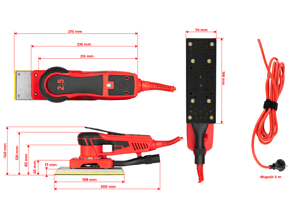 NTools H-ROS II 02E - Bezszczotkowa oscylacyjna szlifierka elektryczna | skok 2,5 mm | 4000-10000 RPM | 70x197 mm