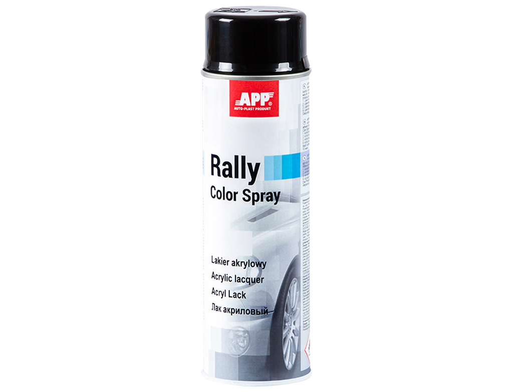 Lakier akrylowy w sprayu APP Rally 600 | czarny połysk | 600ml