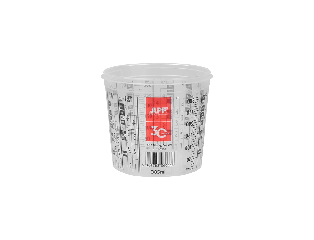 Kubek z przykrywką do mieszania farb i lakierów APP Mixing Cup 2.0 | 385 / 300 ml | 1 szt. | transparentny