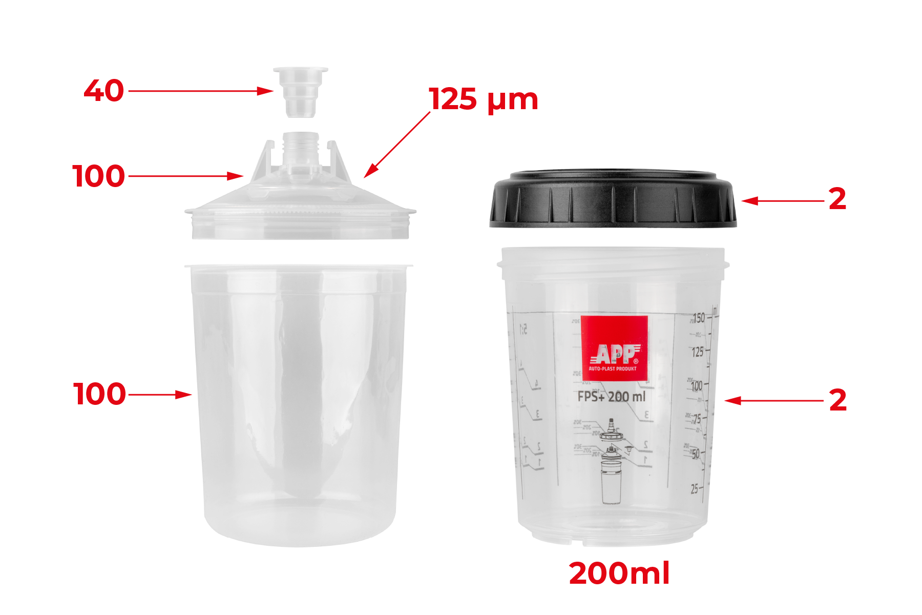 APP FPS Fast Preparation System SET - Zestaw kubków miękkich i kubków twardych z podziałką | 200 ml | op (100szt)
