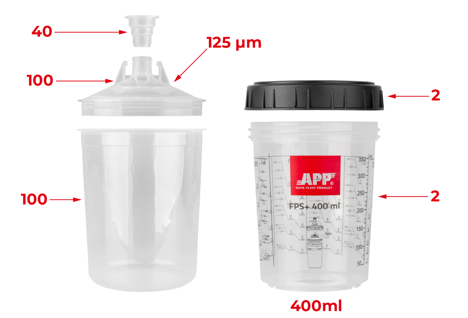 APP FPS Fast Preparation System SET - Zestaw kubków miękkich i kubków twardych z podziałką | 400 ml | op (100szt)