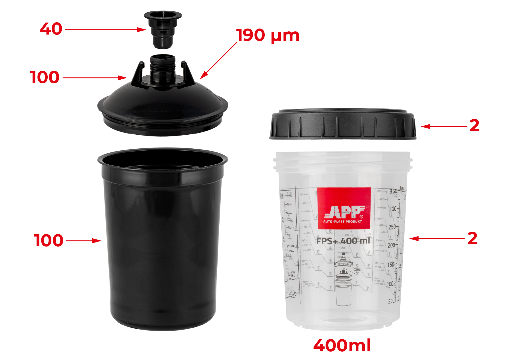 APP FPS Fast Preparation System SET - Zestaw kubków miękkich i kubków twardych z podziałką | UV | 400 ml | op (100szt)