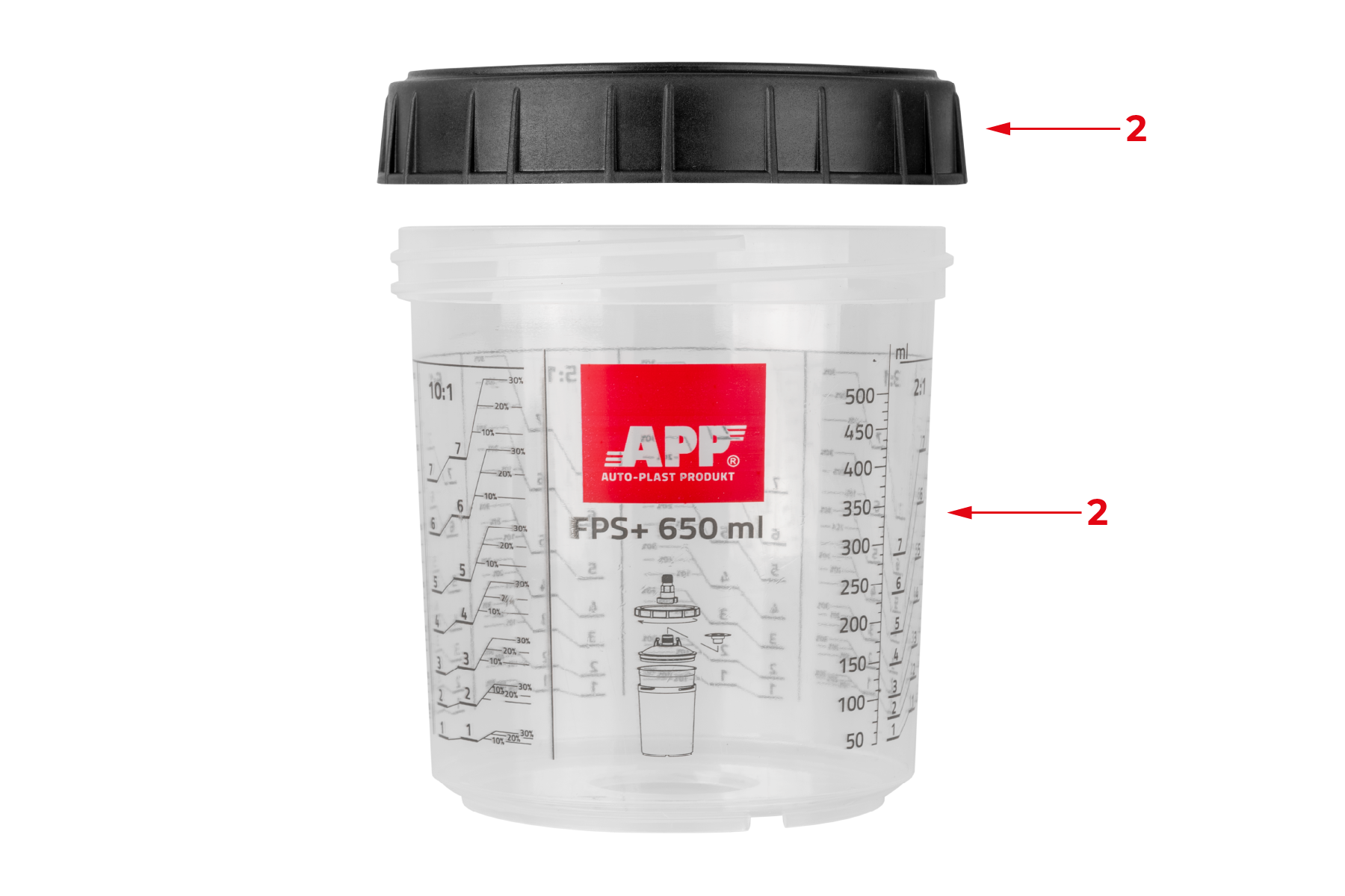 APP Fast Preparation  System - Kubek twardy z podziałką i nakrętką | 650 ml | op (2szt)