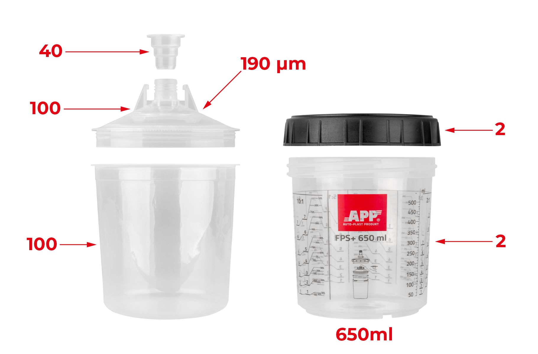 APP FPS Fast Preparation System SET - Zestaw kubków miękkich i kubków twardych z podziałką | 650 ml | op (100szt)