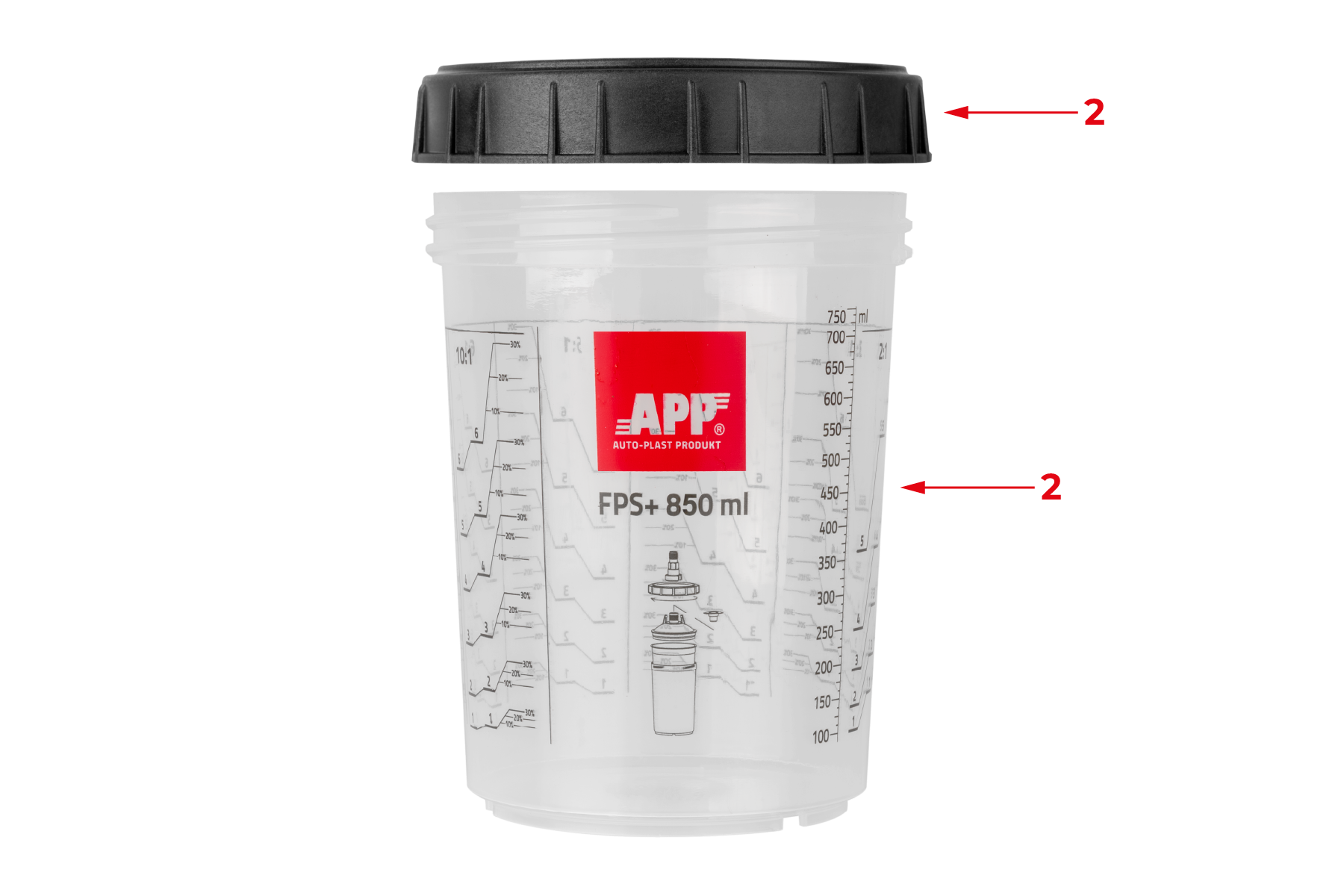 APP Fast Preparation  System Kubek twardy z podziałką i nakrętką | 850 ml | op (2szt)