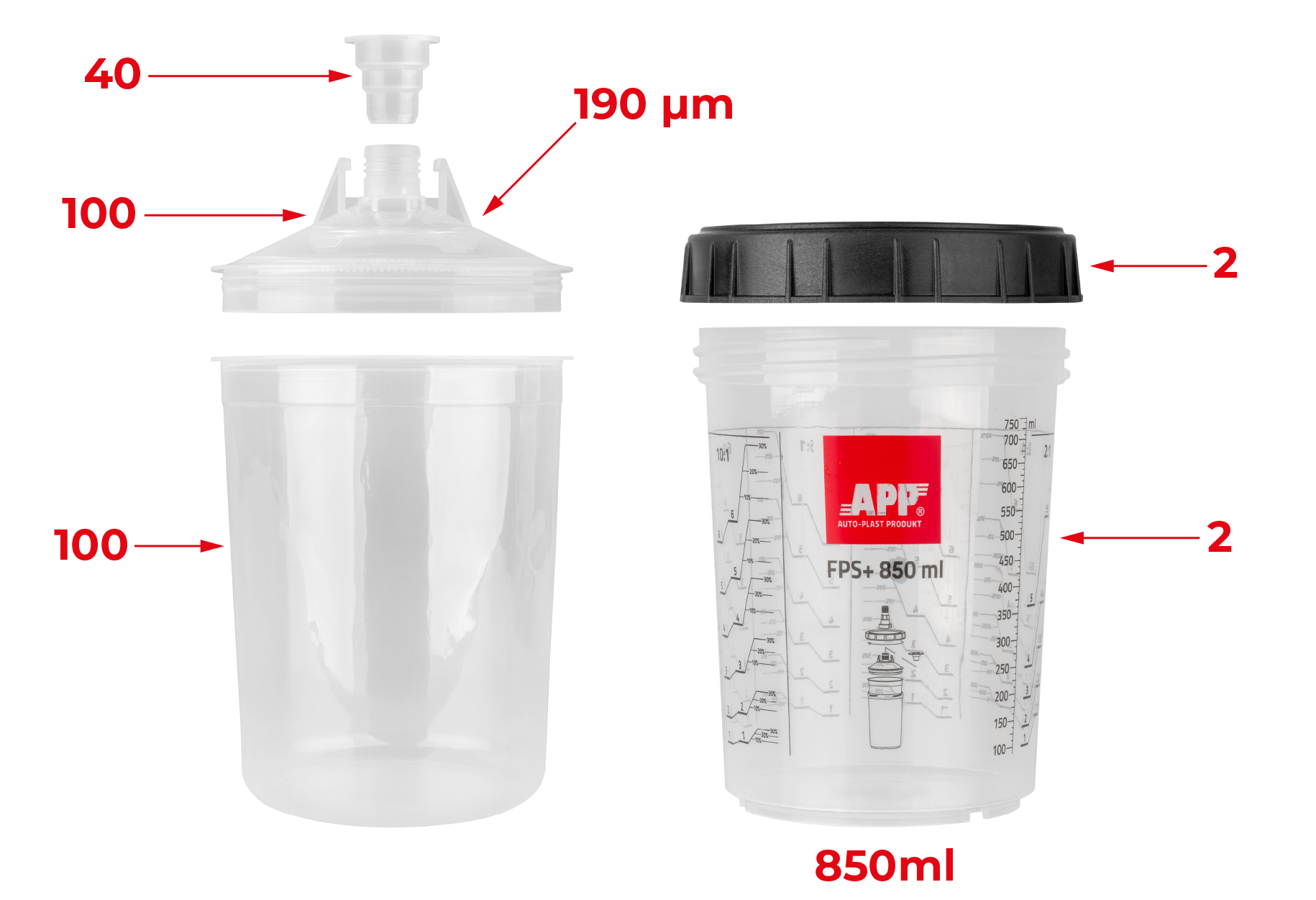 APP FPS Fast Preparation System SET - Zestaw kubków miękkich i kubków twardych z podziałką | 850 ml | op (100szt)