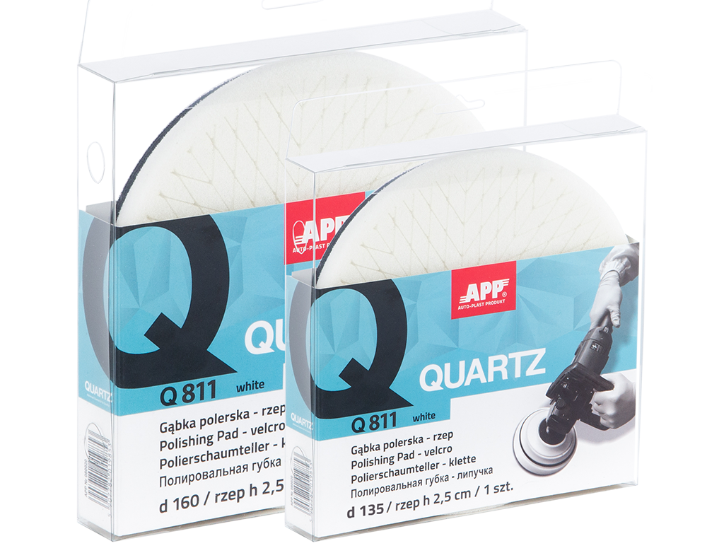 APP QUARTZ Q811 - Gąbki polerskie warstwowe d135 i d160 / h25 otwarto komórkowe białe, twarde, mocowane na rzep | biały | d160 | h25 | 