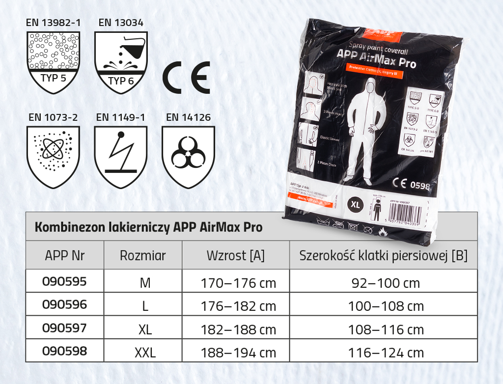 APP AirMax Pro - Kombinezon ochronny lakierniczy | biały | M