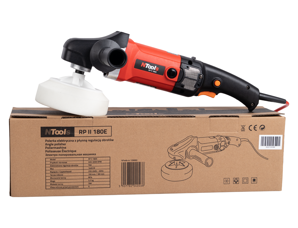 NTools RP II 180E  - Polerka elektryczna z płynną regulacją obrotów | 1400W | 500-3000 RPM | 3,20kg
