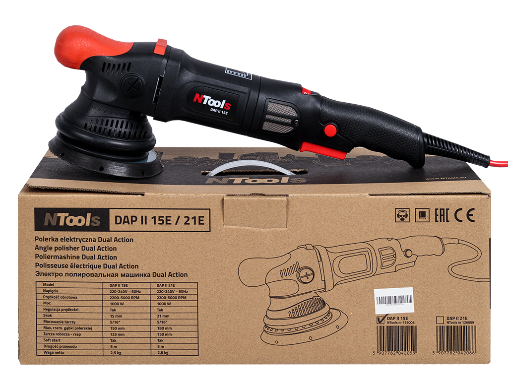 NTools DAP II 15E - Polerka elektryczna typu Dual Action o skoku 15 mm | Skok 15mm | 2200-5000 RPM | 2,3kg