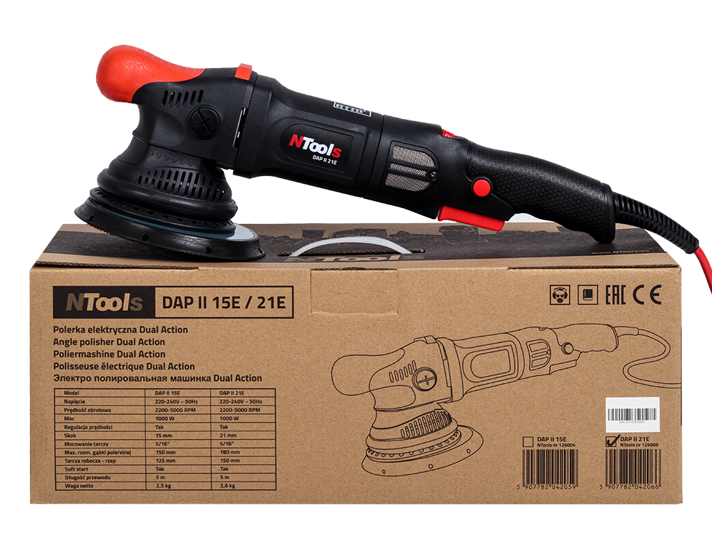 NTools DAP II 21E - Polerka elektryczna typu Dual Action o skoku 21 mm | Skok 21mm | 2200-5000 RPM | 2,6kg