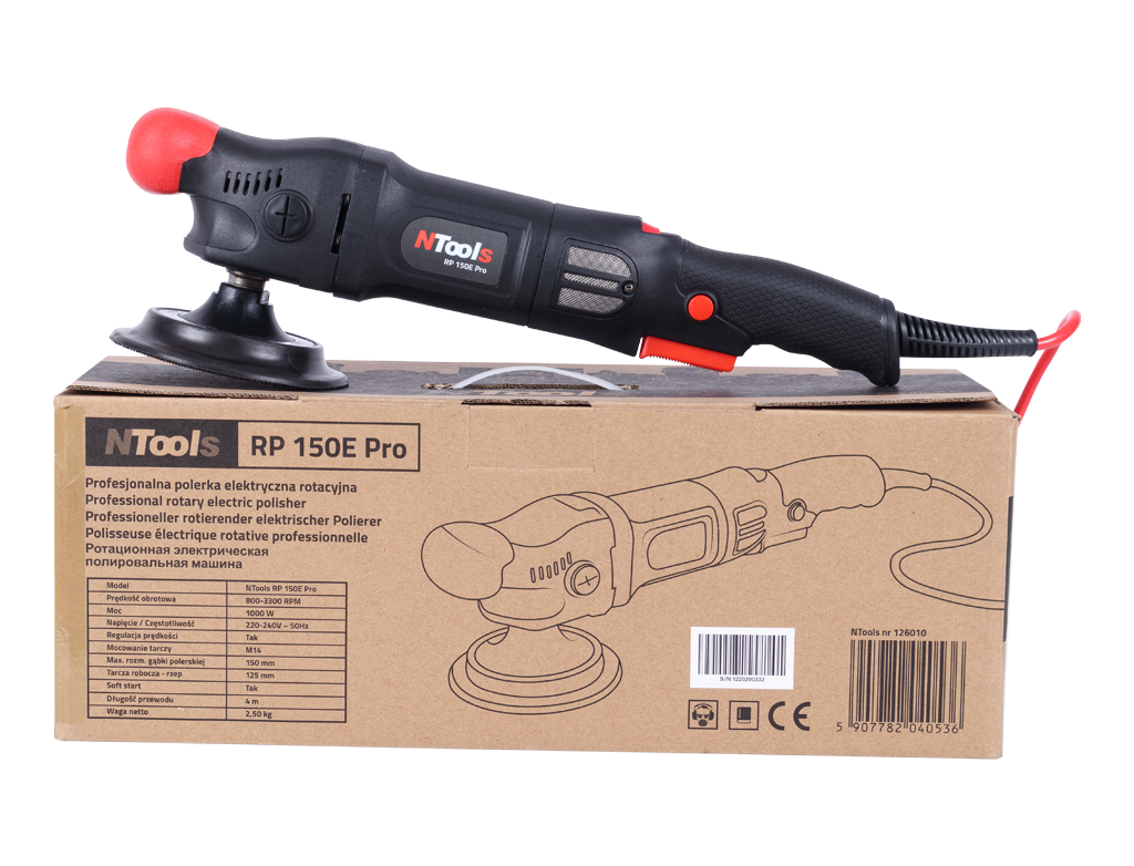 NTools RP 150E Pro - Profesjonalna polerka elektryczna rotacyjna | 1000W | 800-3300 RPM | 2,5kg