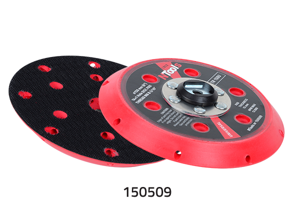 NTools TR 150U/G - Tarcza robocza d150/(14+1)h do szlifierek i polerek mimośrodowych DAP z mocowaniem na wpust i śrubę M8 lub 5/16" UNF | 14+1 otworów, miękka | wpust + M8 & 5/16" UNF, rzep | d150 / H15, gruba | 