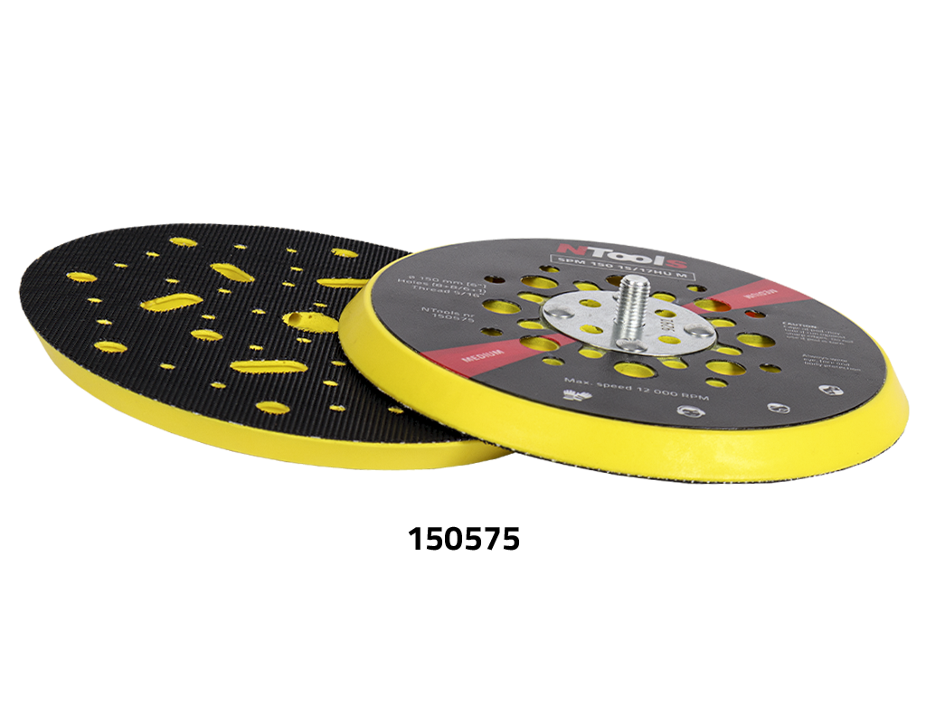 NTools SPM 150 15/17HU M - Tarcza robocza d150/(15/17)h MultiHole do szlifierek NTools ROS 02E/05E, twarda | 14+1 / 16+1 otworów, twarda | 5/16 UNF, rzep | d150 / H10, cienka | 