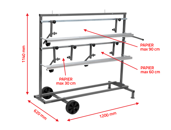 NTools SPM 3 - Stojak poziomy dla 3 rolek papieru do maskowania od 30cm do 90cm | 23 kg | 1200 x 620 x 1140 mm
