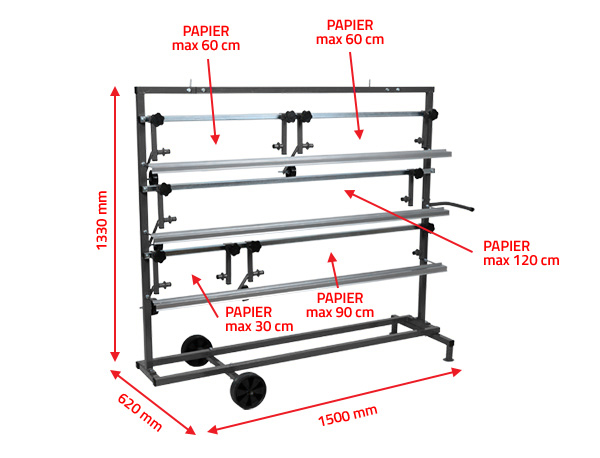 Stojak poziomy NTools SPM 5 na papier maskujący 30-120cm | 32 kg | 1500 x 620 x 1330 mm