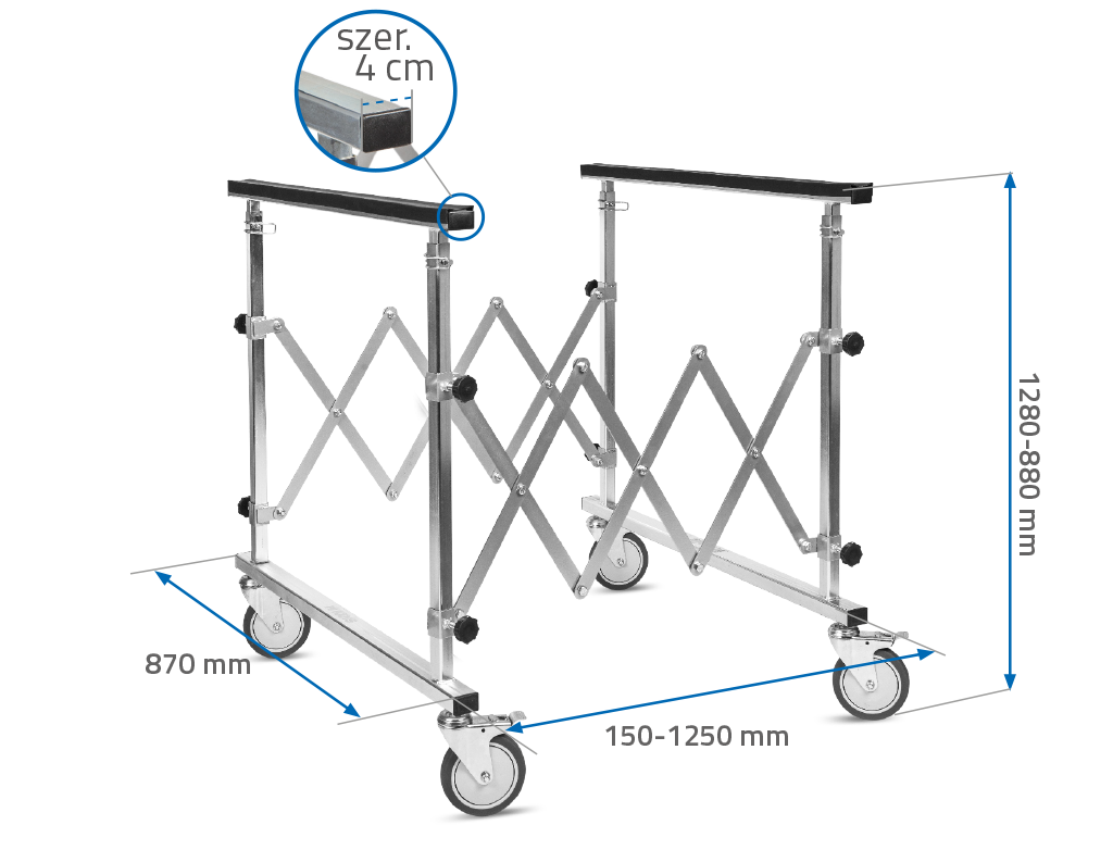 NTools MS - Mobilny stojak do elementów z regulacją długości i wysokości | Nośność: 120 kg