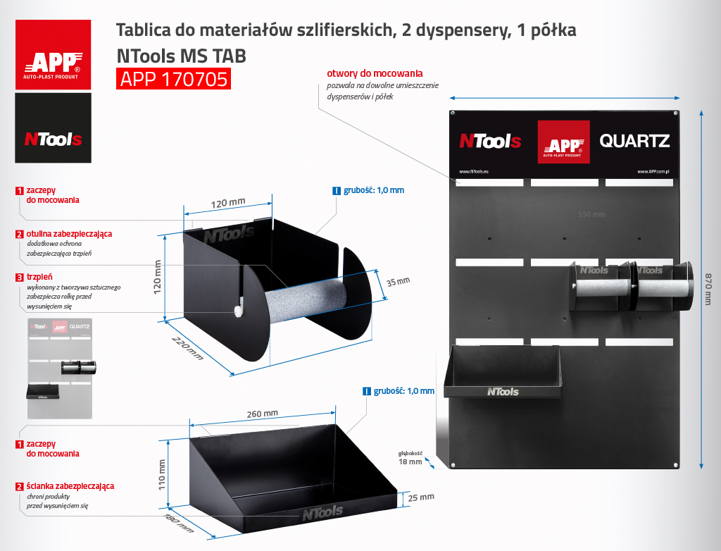 NTools MS TAB P - Półka na materiały szlifierskie, do tablic NTools