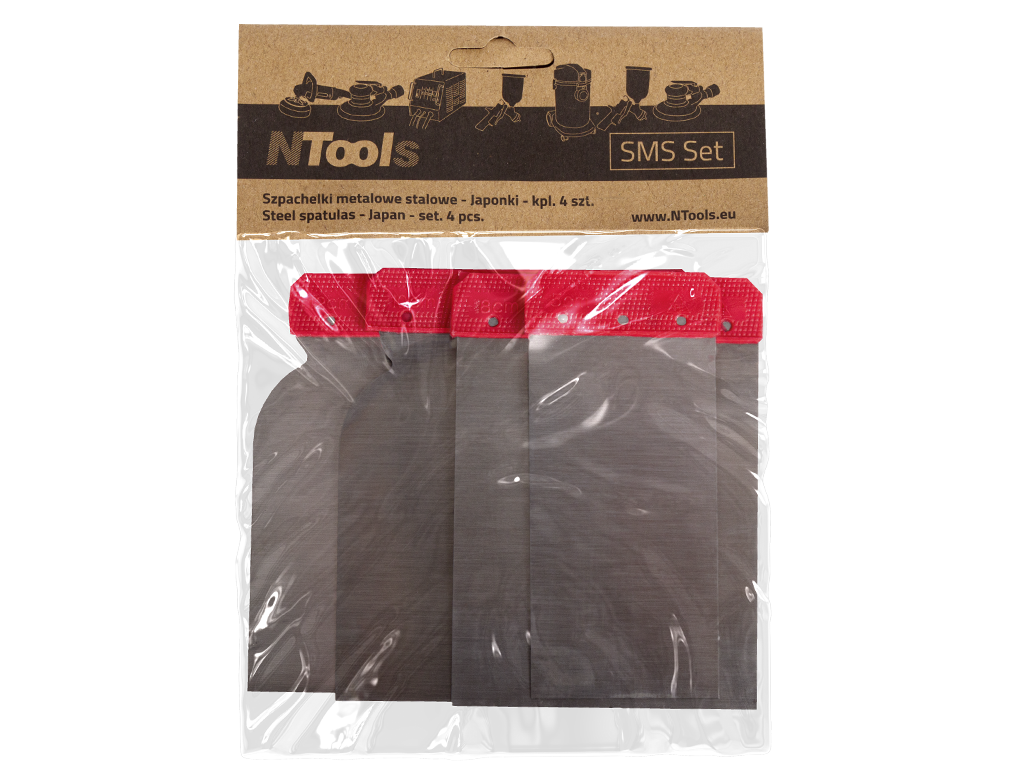 NTools SMS Set - Szpachelki metalowe stalowe | 5,8,10,12cm | kpl (4szt) 
