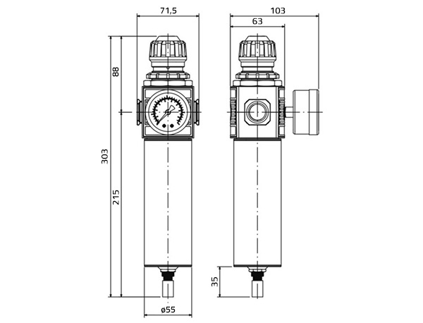 APP E34 - Kabinowy filtr powietrza z regulatorem i manometrem | 10 mikronów | 1/2"