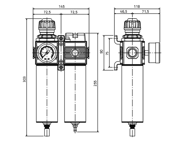 APP E32 A - Kabinowy blok filtracyjny z regulatorem, manometrem i separatorem oleju | | 1/2"