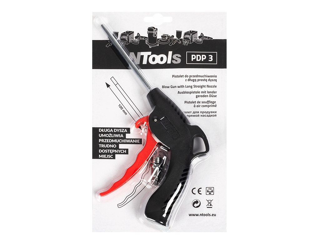 NTools PDP 3 - Pistolet do przedmuchiwania z długą prostą dyszą | 10cm | 
