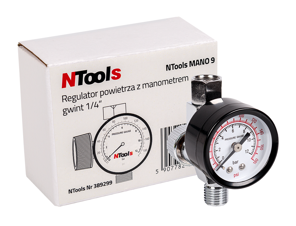 NTools MANO 9 - Regulator powietrza z manometrem | Gwint 1/4"