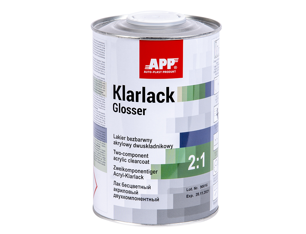 APP Klarlack Glosser 2:1 - Lakier bezbarwny akrylowy dwuskładnikowy | bezbarwny | 1,0L | 